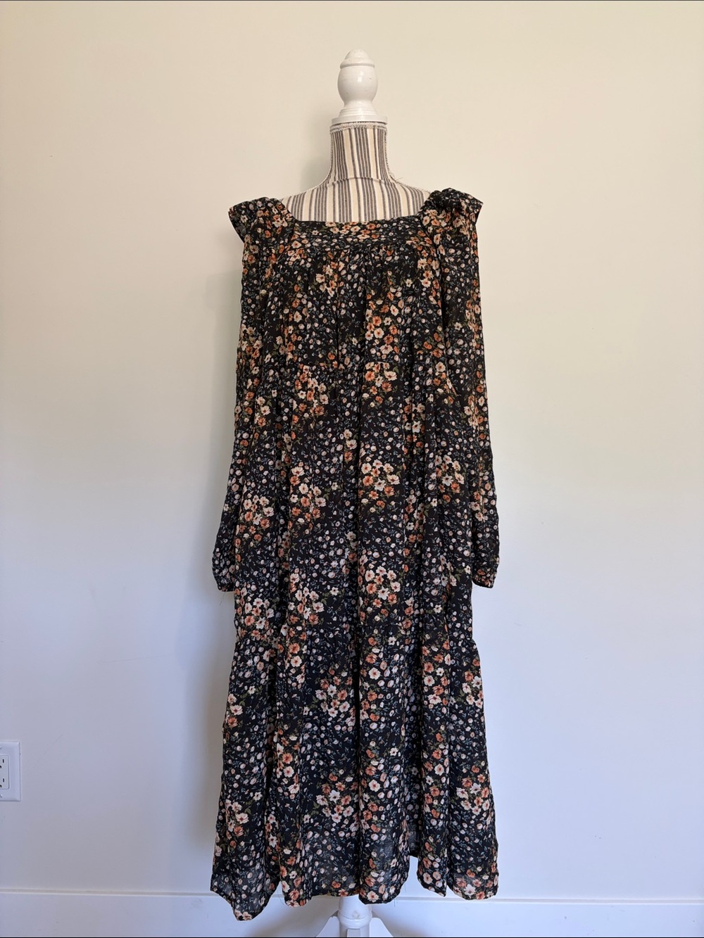 Hayden Black Floral Maxi Dress with Peach and Cream Blooms